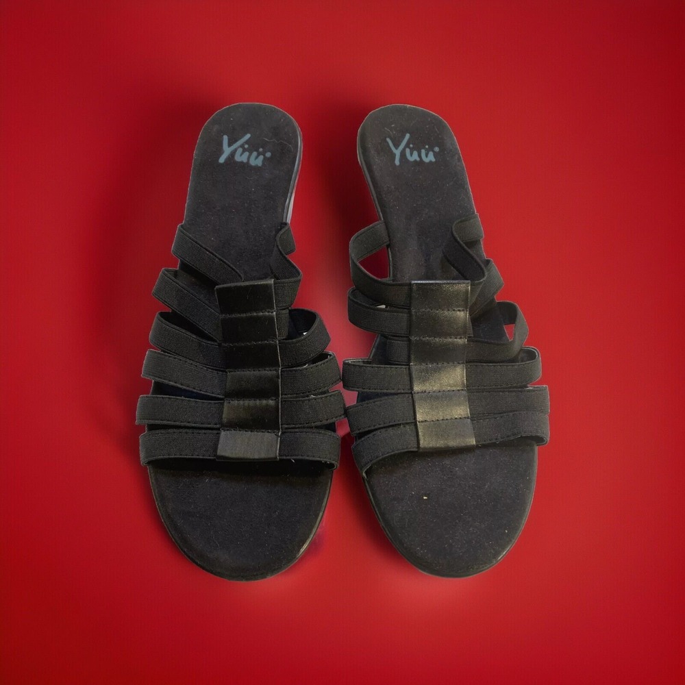 Yuu Agree Black Women's Sandals‎ Strappy Slip On Shoes Size 11M ~ New